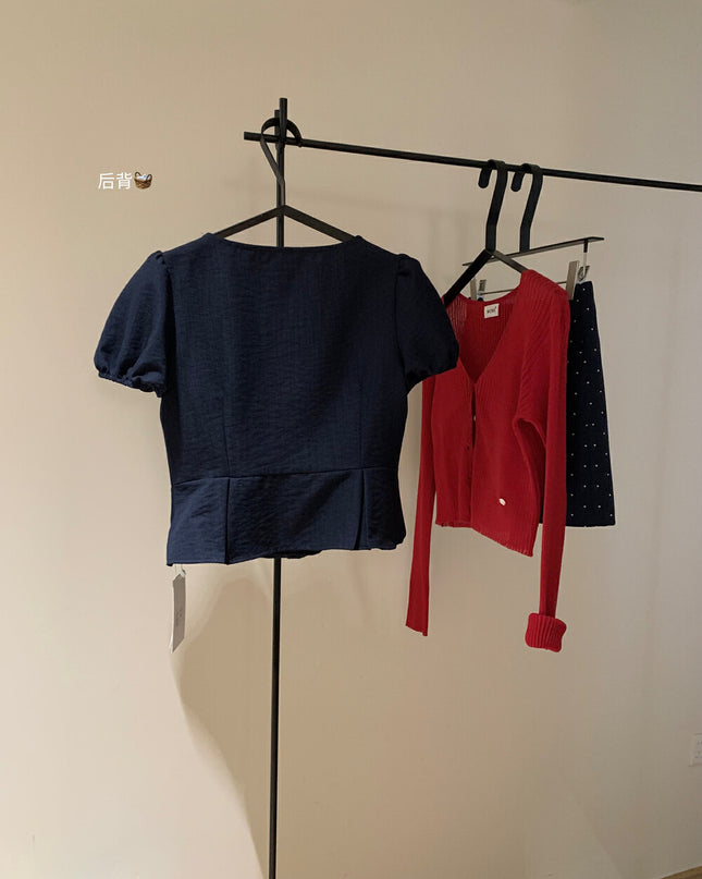 WGWE Square Neck Puff Sleeve Babydoll Blouse