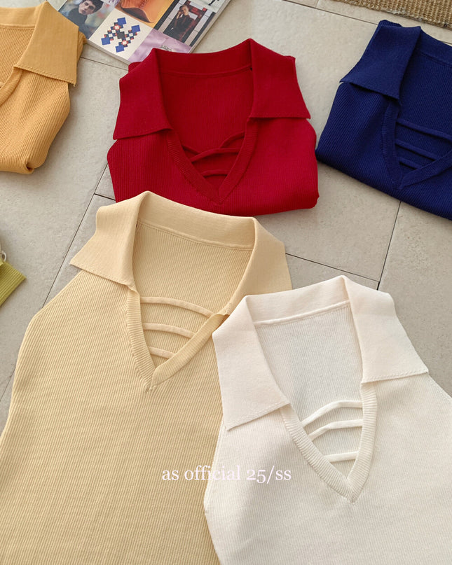 AS OFFICIAL Knit Collared Halter Tank Top