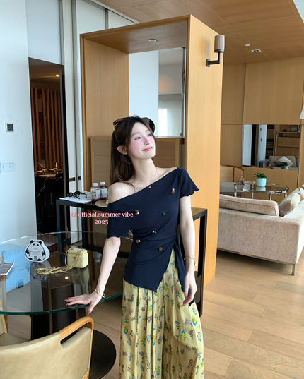 AS OFFICIAL Soft Sexy One-Shoulder Waist-Tie Top
