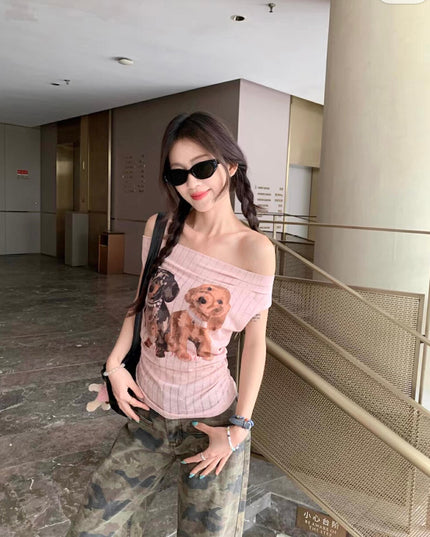 WGWE Printed Off-Shoulder Slim Tee