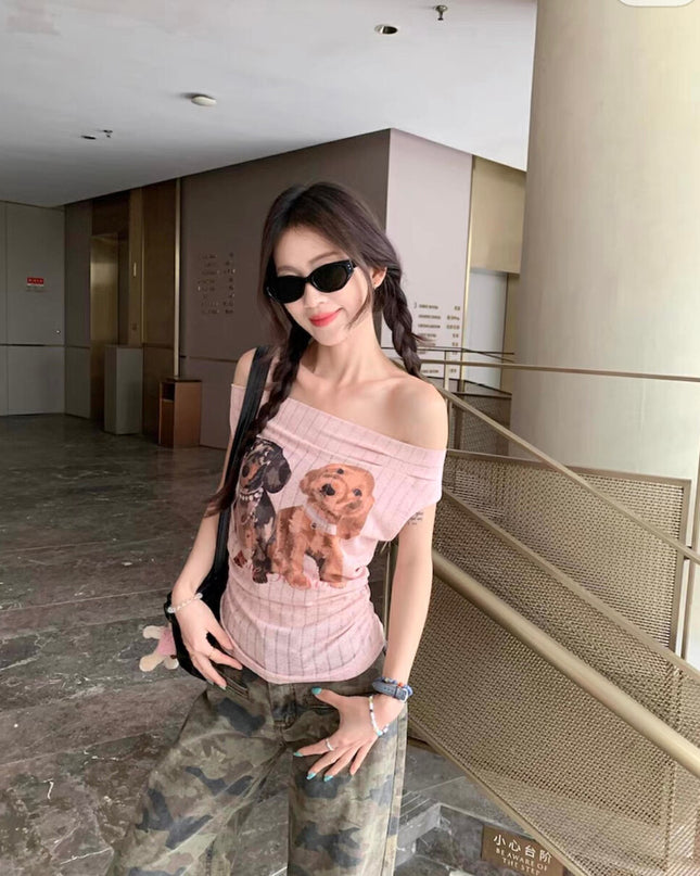 WGWE Printed Off-Shoulder Slim Tee