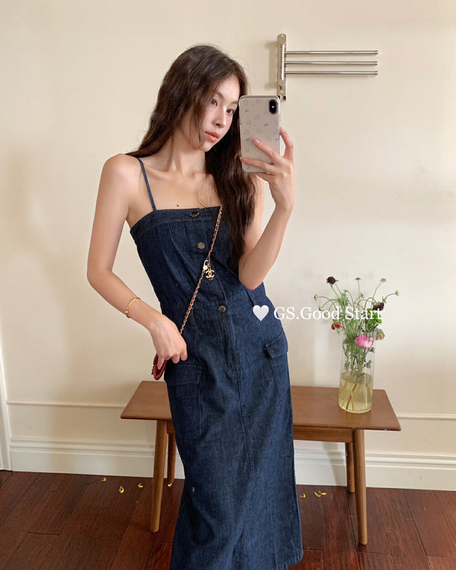 GS.GOOD START Korean Casual Relaxed Denim Cami Dress