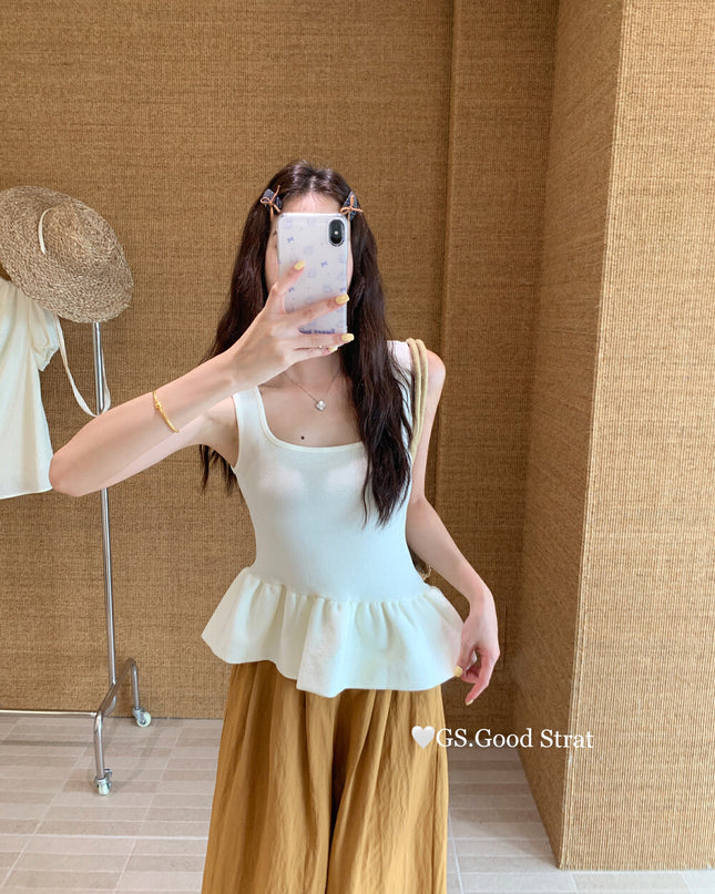 GS.GOOD START Sweet Puff Hem Square Neck Top