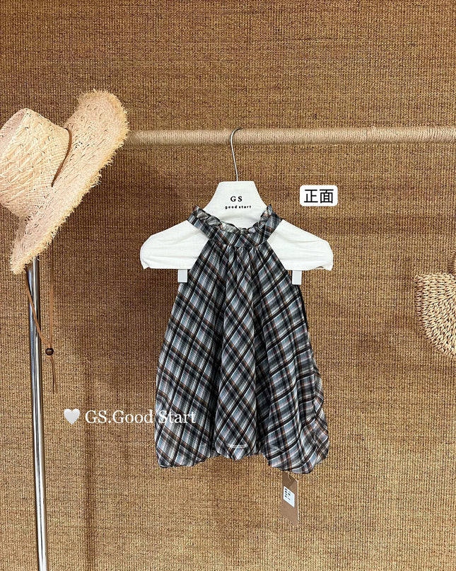 GS.GOOD START Korean Sweet Plaid Bubble Hem Tank Top