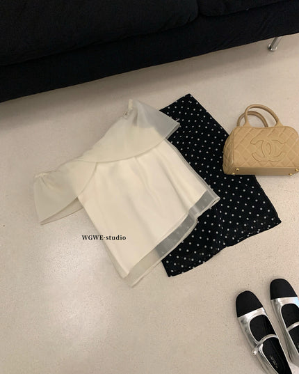 WGWE Sweetheart Mesh Puff Sleeve Top
