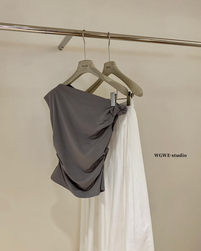 WGWE Soft Girl Asymmetric Twist Top