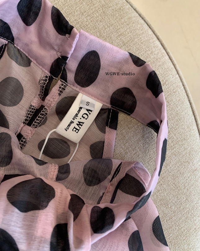 WGWE Polka Dot Cut-Out Halter Sleeveless Fitted Top