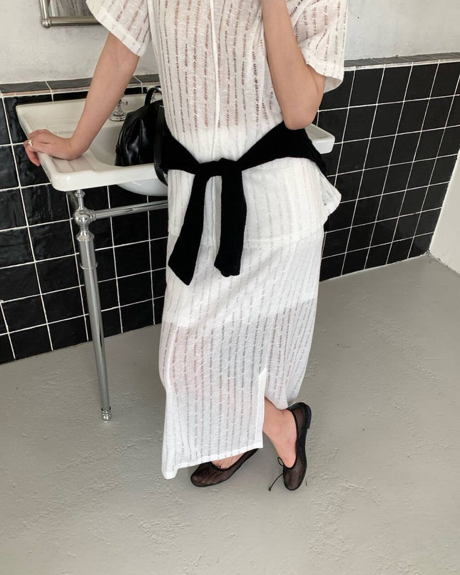 FINOA Sheer Hollow-Out Top & Skirt Set