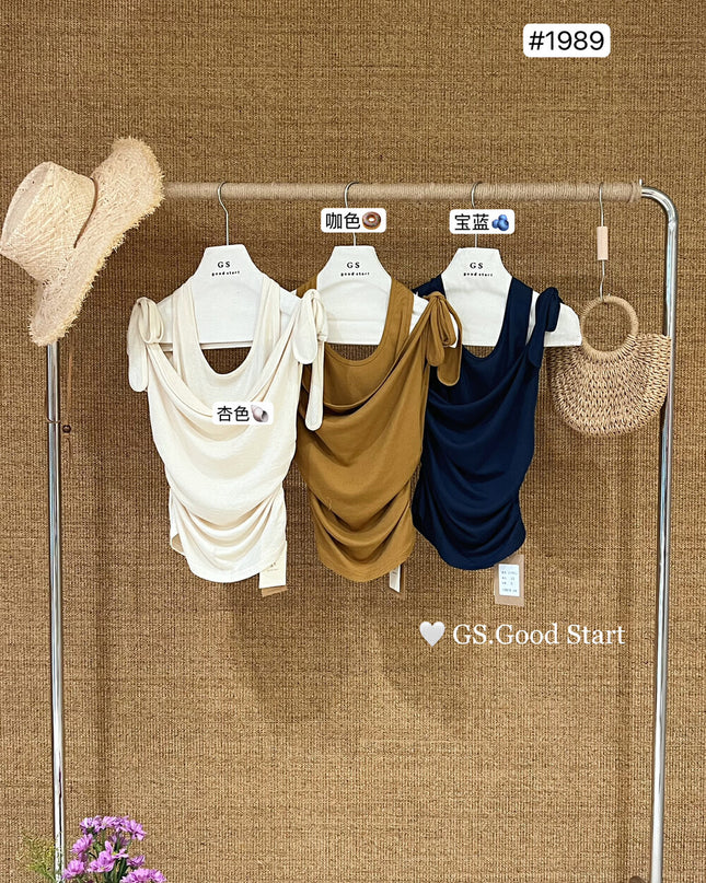 GS.GOOD START Off Shoulder Layered Tie-Strap Top
