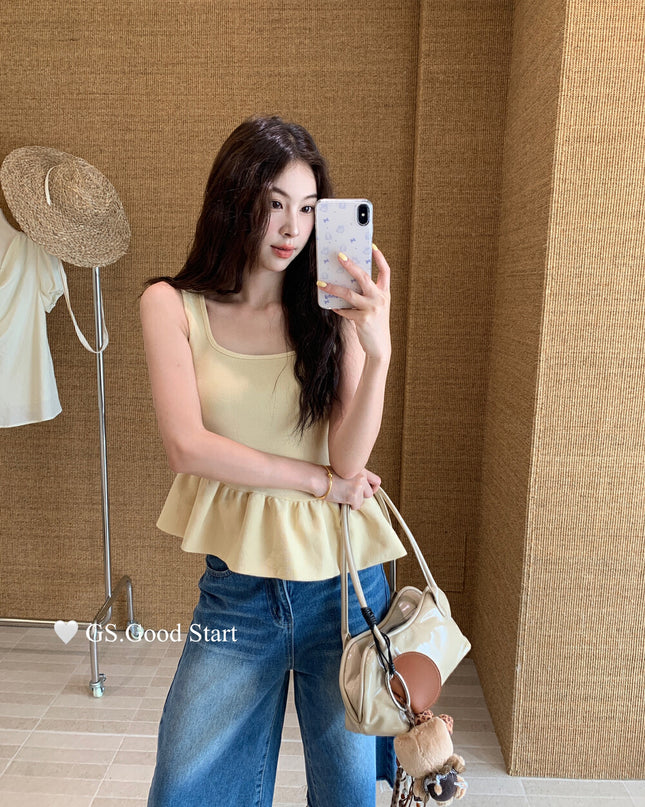 GS.GOOD START Sweet Puff Hem Square Neck Top