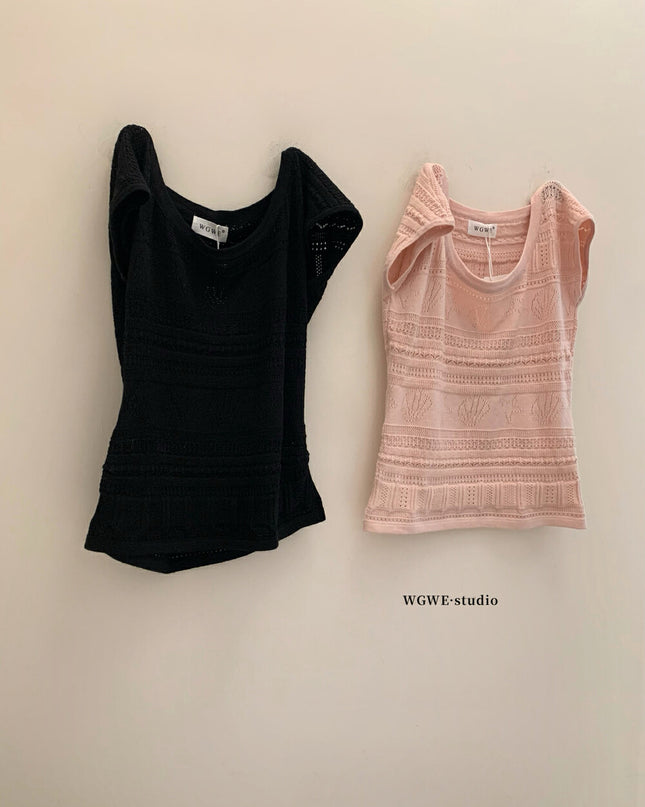 WGWE Delicate Crochet Knit Top & Midi Skirt Set