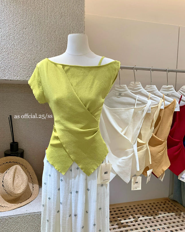 AS OFFICIAL Cross-Strap One-Shoulder Knit Top