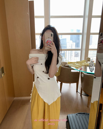 AS OFFICIAL Soft Sexy One-Shoulder Waist-Tie Top