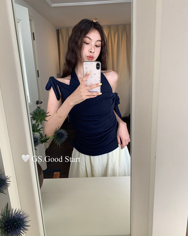 GS.GOOD START Off Shoulder Layered Tie-Strap Top