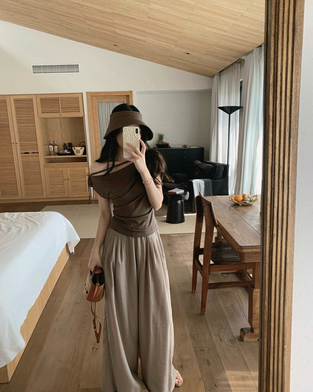 WGWE One-Shoulder Tie Fitted Sleeveless Top