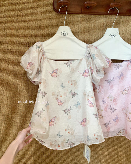 AS OFFICIAL Golden Butterfly Off-Shoulder Puff Sleeve Top