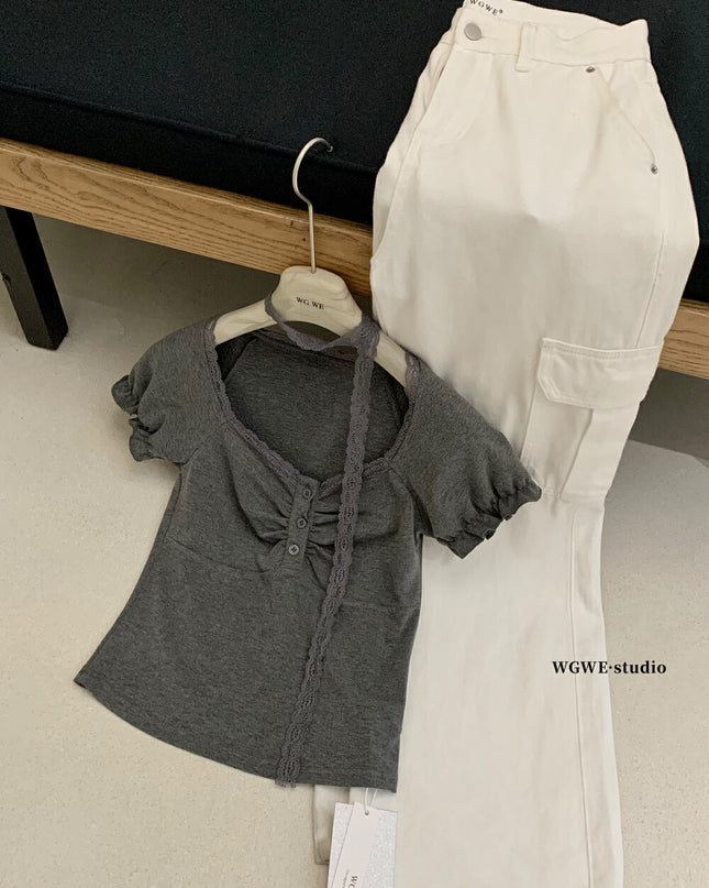 WGWE Balletcore Lace-Trim Fitted Tee