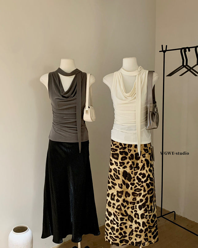 WGWE Draped Cowl Neck Sleeveless Top