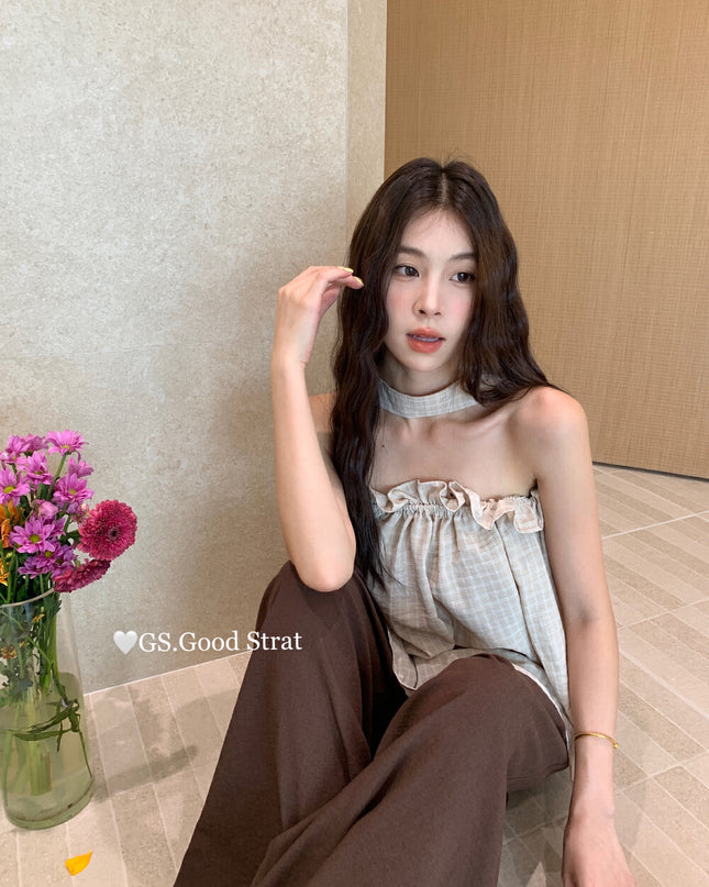GS.GOOD START Sweetheart Plaid Lace Bustier Crop Top