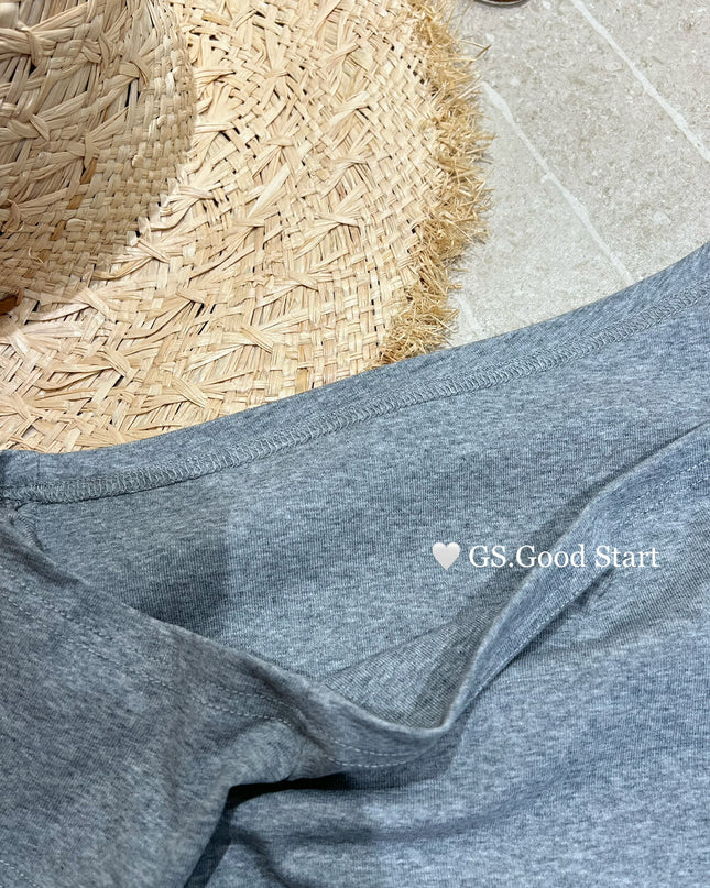 GS.GOOD START Asymmetrical Plaid Patchwork Top with Detachable Hair Tie
