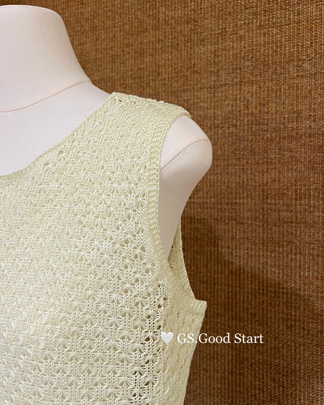 GS.GOOD START Relaxed Fit Hollow Mesh Vest with Detachable Waist Tie