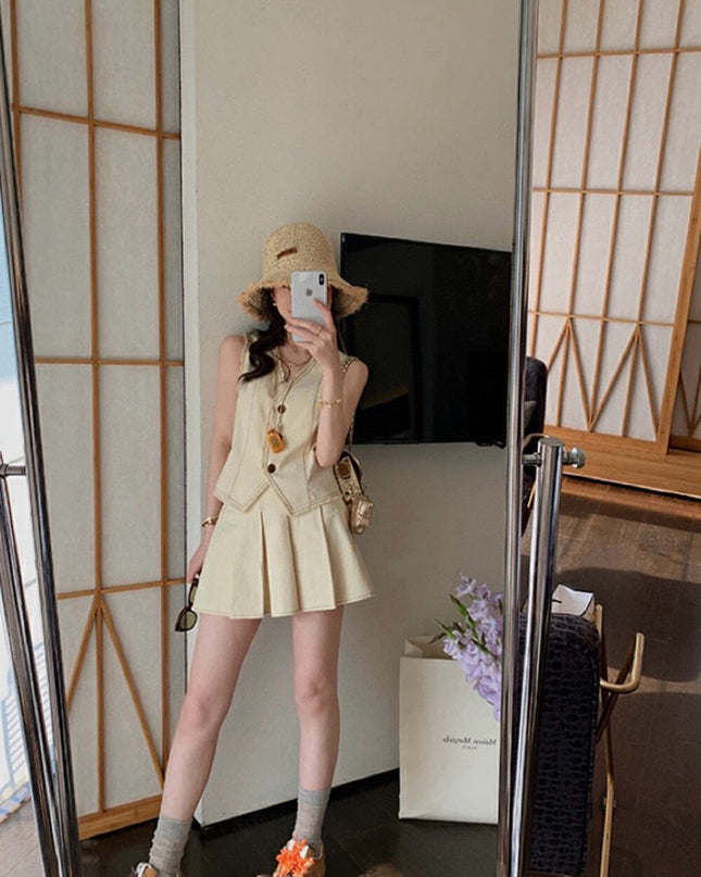 WG.WE Trendy Vest Top & Pleated Skirt Set