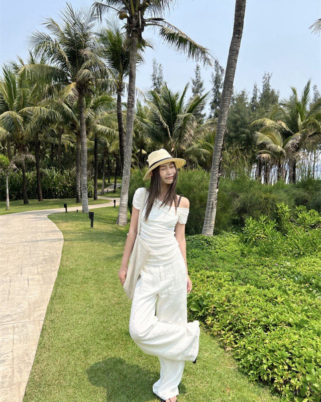 WG.WE Asymmetrical Ruched Slim-Fit Off-Shoulder Top