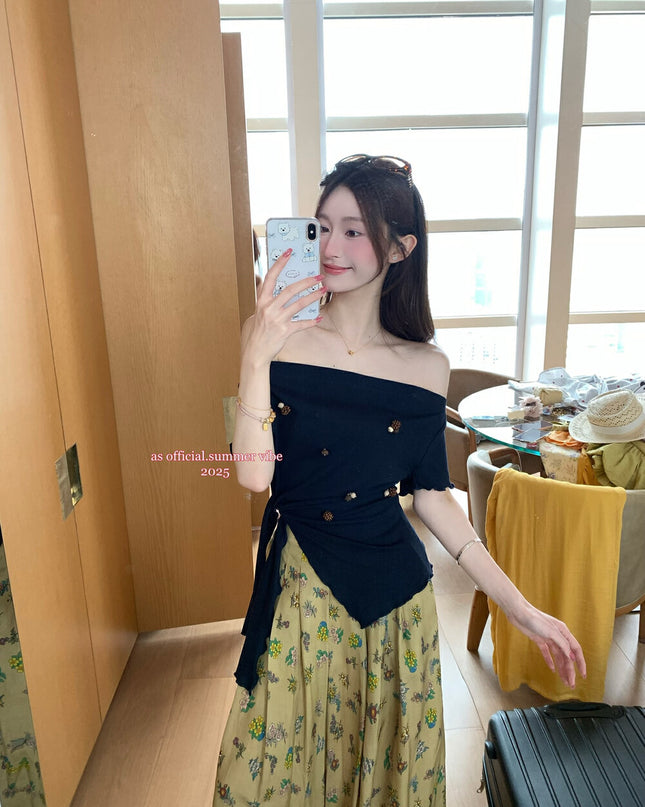 AS OFFICIAL Soft Sexy One-Shoulder Waist-Tie Top