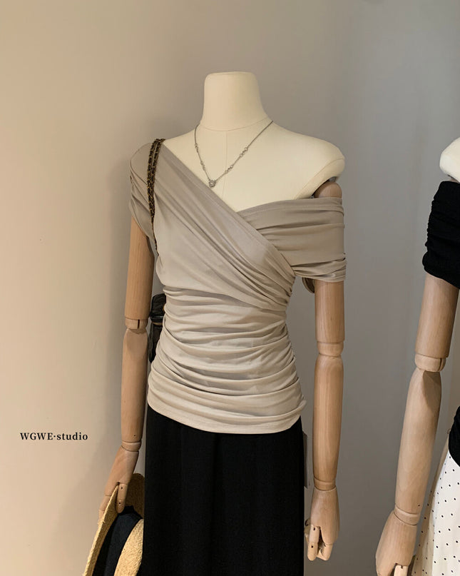 WG.WE Asymmetrical Ruched Slim-Fit Off-Shoulder Top