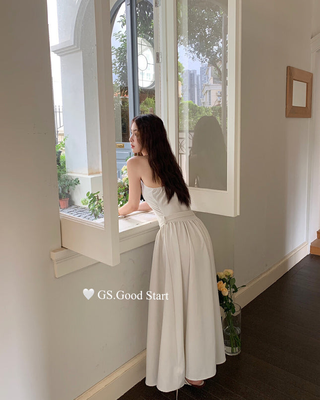 GS.GOOD START Halter Neck Sleeveless Dress with Waist Belt
