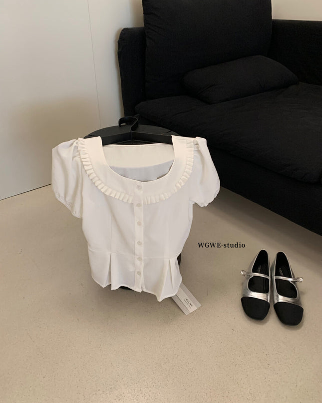 WGWE Square Neck Puff Sleeve Babydoll Blouse