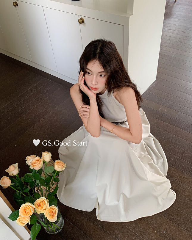 GS.GOOD START Halter Neck Sleeveless Dress with Waist Belt