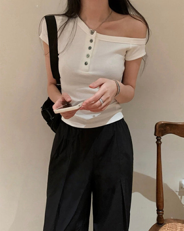 WGWE Button Detail Slim Fit Short Sleeve Tee