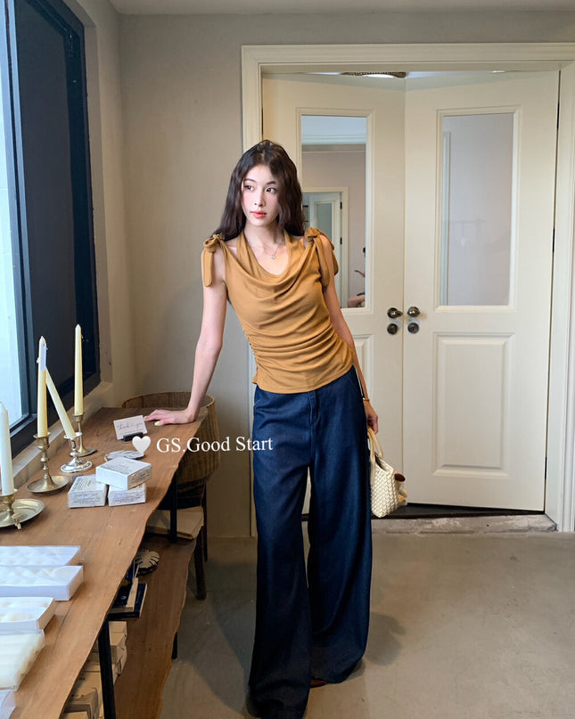 GS.GOOD START Off Shoulder Layered Tie-Strap Top