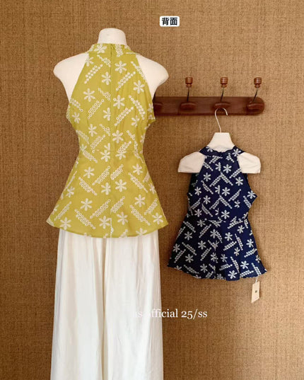 AS OFFICIAL Knot-Back Heavy Embroidered Floral Vest Top