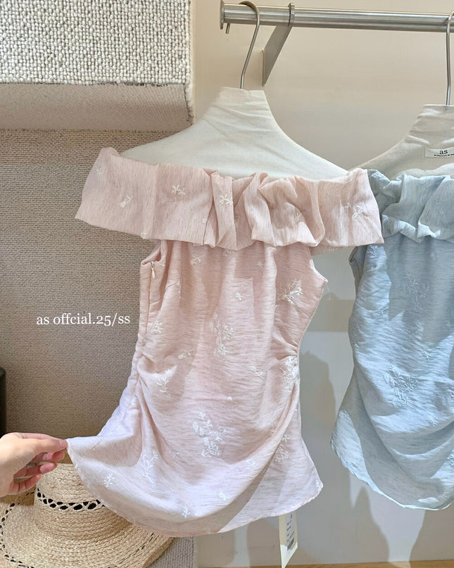 AS OFFICIAL Ruffle Off Shoulder Fitted Top