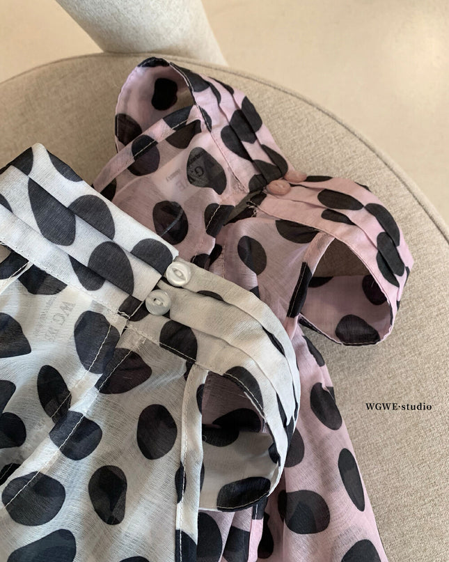 WGWE Polka Dot Cut-Out Halter Sleeveless Fitted Top
