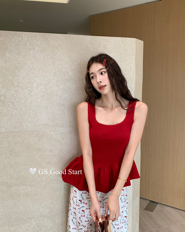 GS.GOOD START Sweet Puff Hem Square Neck Top