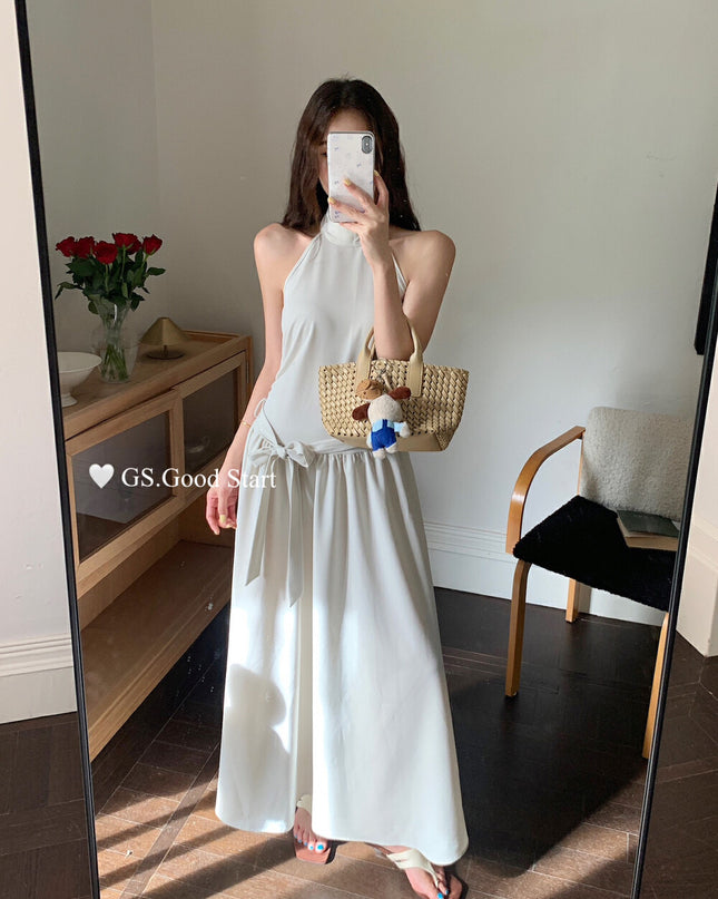 GS.GOOD START Halter Neck Sleeveless Dress with Waist Belt