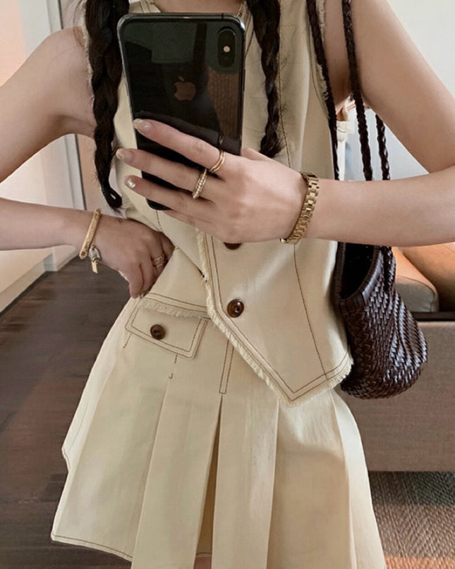 WG.WE Trendy Vest Top & Pleated Skirt Set