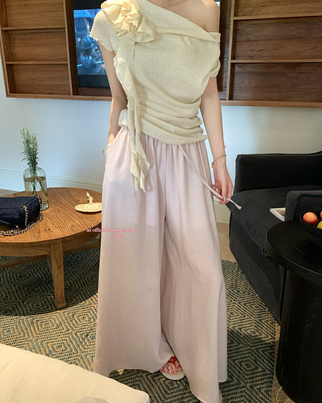 AS OFFICIAL Drawstring Wide Leg Coastal Pants