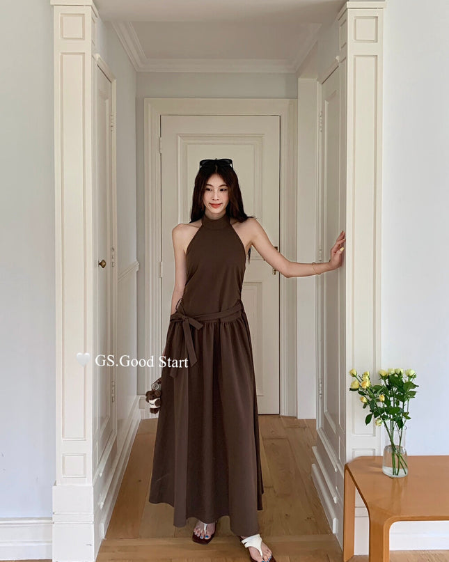 GS.GOOD START Halter Neck Sleeveless Dress with Waist Belt
