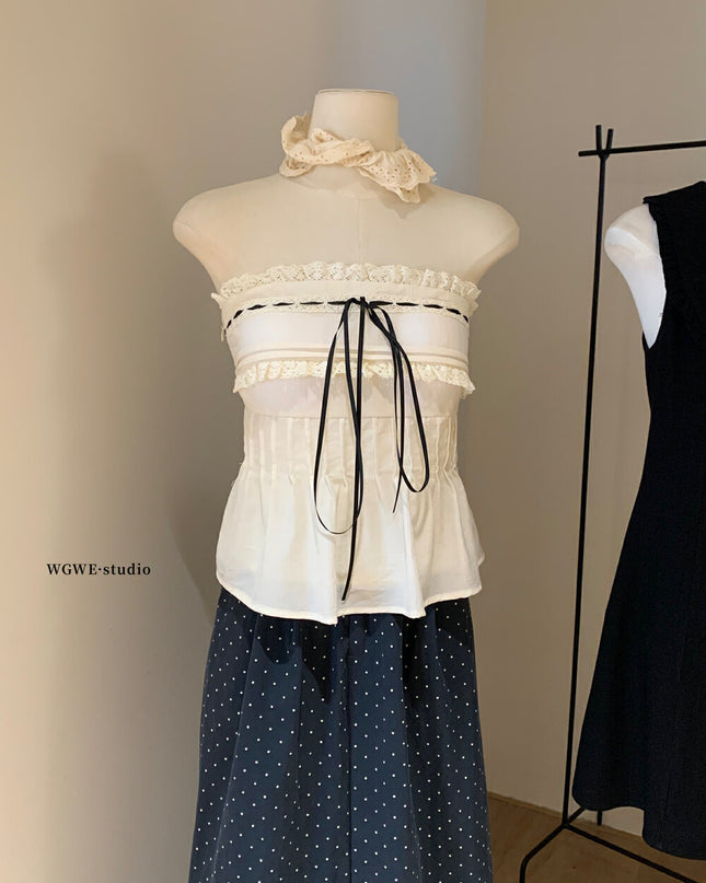 WGWE Lace Trim Padded Bustier Cami Top