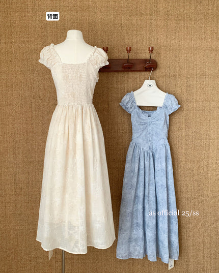 AS OFFICIAL Jacquard Puff Sleeve Two-Way Dress
