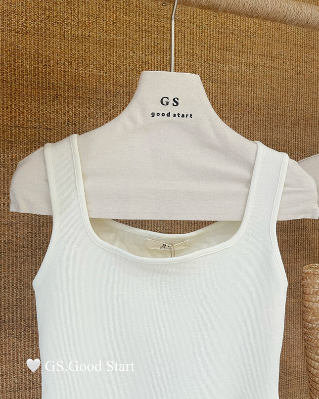 GS.GOOD START Sweet Puff Hem Square Neck Top