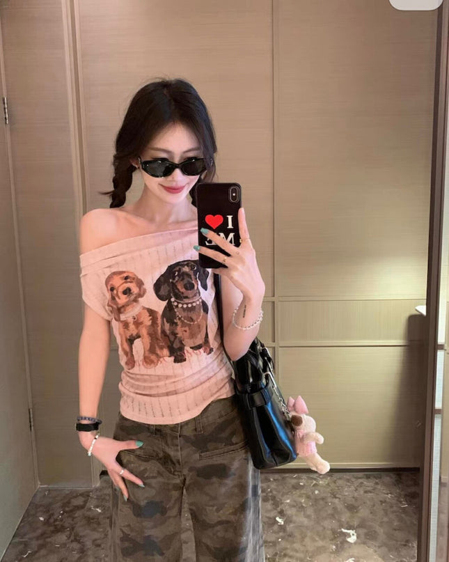 WGWE Printed Off-Shoulder Slim Tee