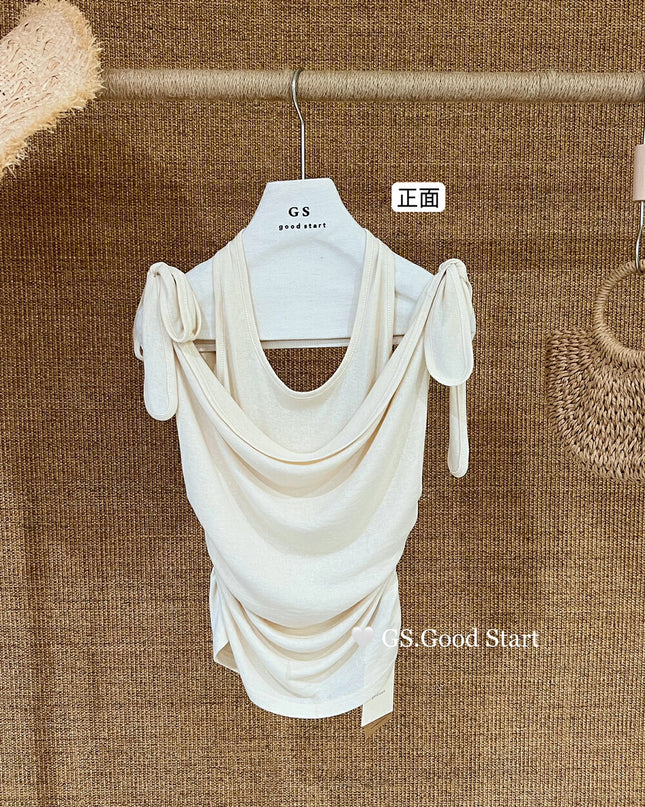 GS.GOOD START Off Shoulder Layered Tie-Strap Top