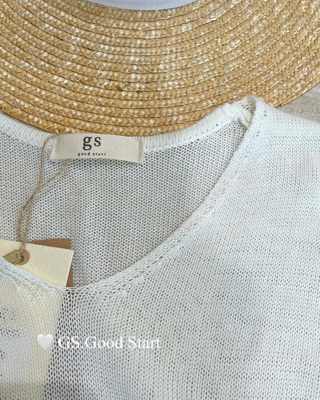 GS.GOOD START V Neck Slim Fit Knitted Short Sleeve Top