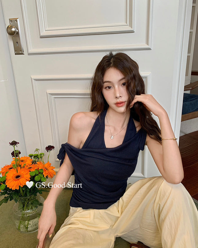 GS.GOOD START Off Shoulder Layered Tie-Strap Top