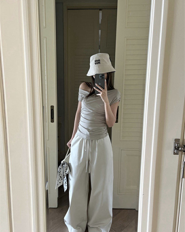 WG.WE Asymmetrical Ruched Slim-Fit Off-Shoulder Top